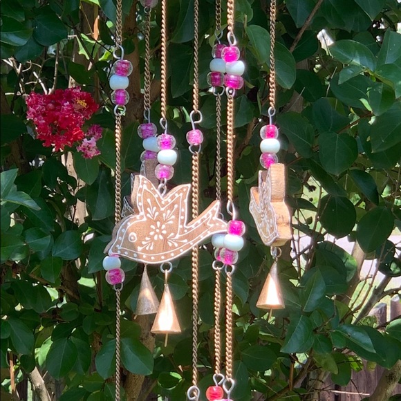 Wooden Sparrow Birds & Glass Beads Wind Chime - Picture 10 of 14